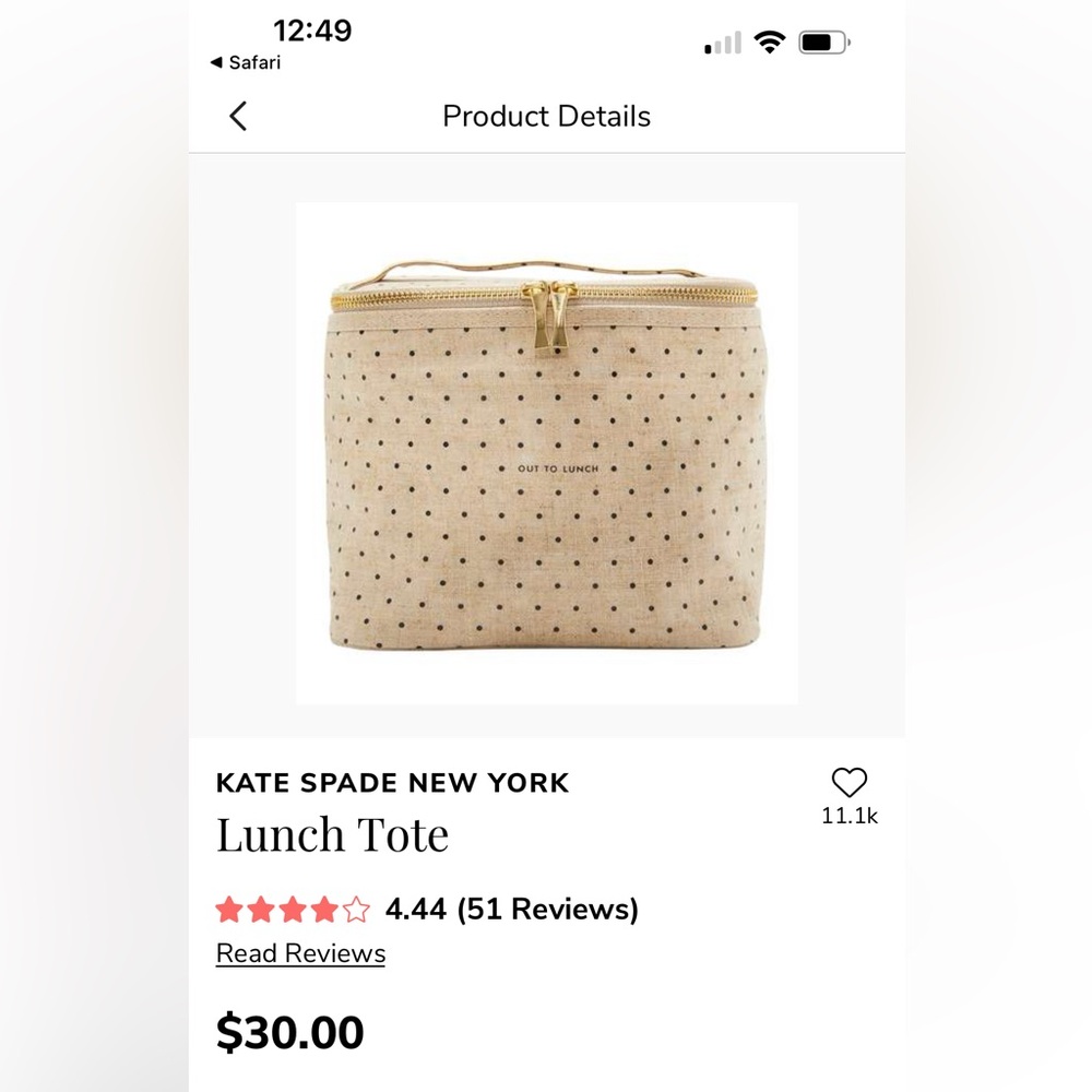NEW Kate Spade Insulated Lunch Tote